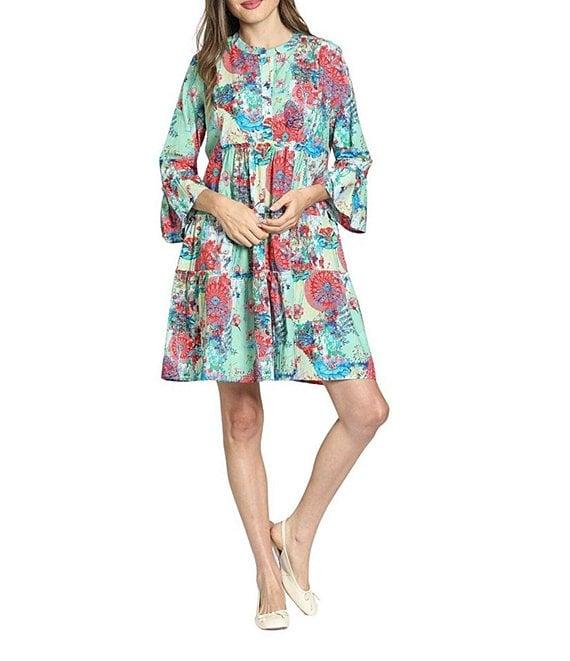 APNY Woven Printed Crew Neck 3/4 Sleeves Shift Dress Product Image