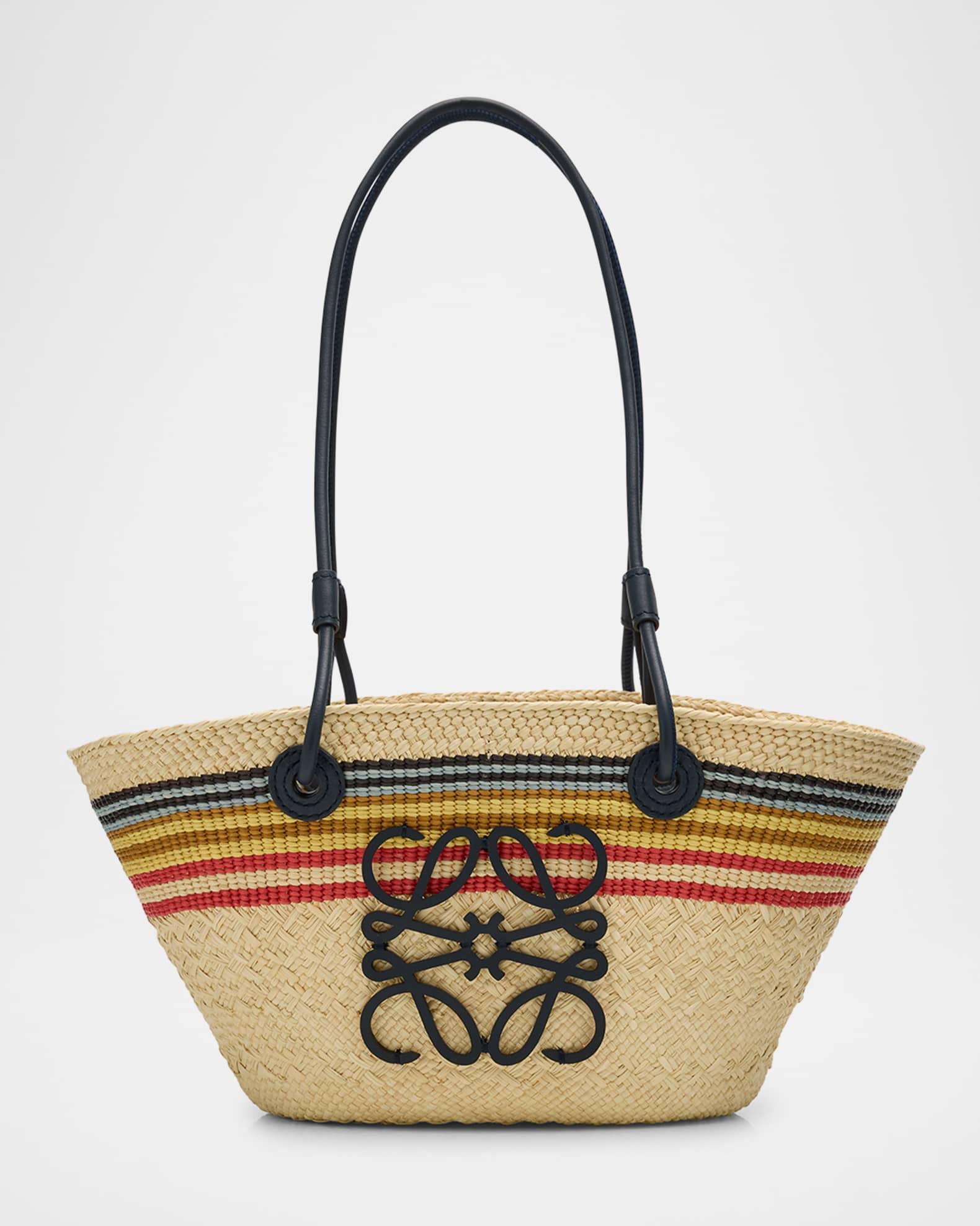 x Paula’s Ibiza Small Anagram Striped Basket Tote Bag in Raffia Product Image