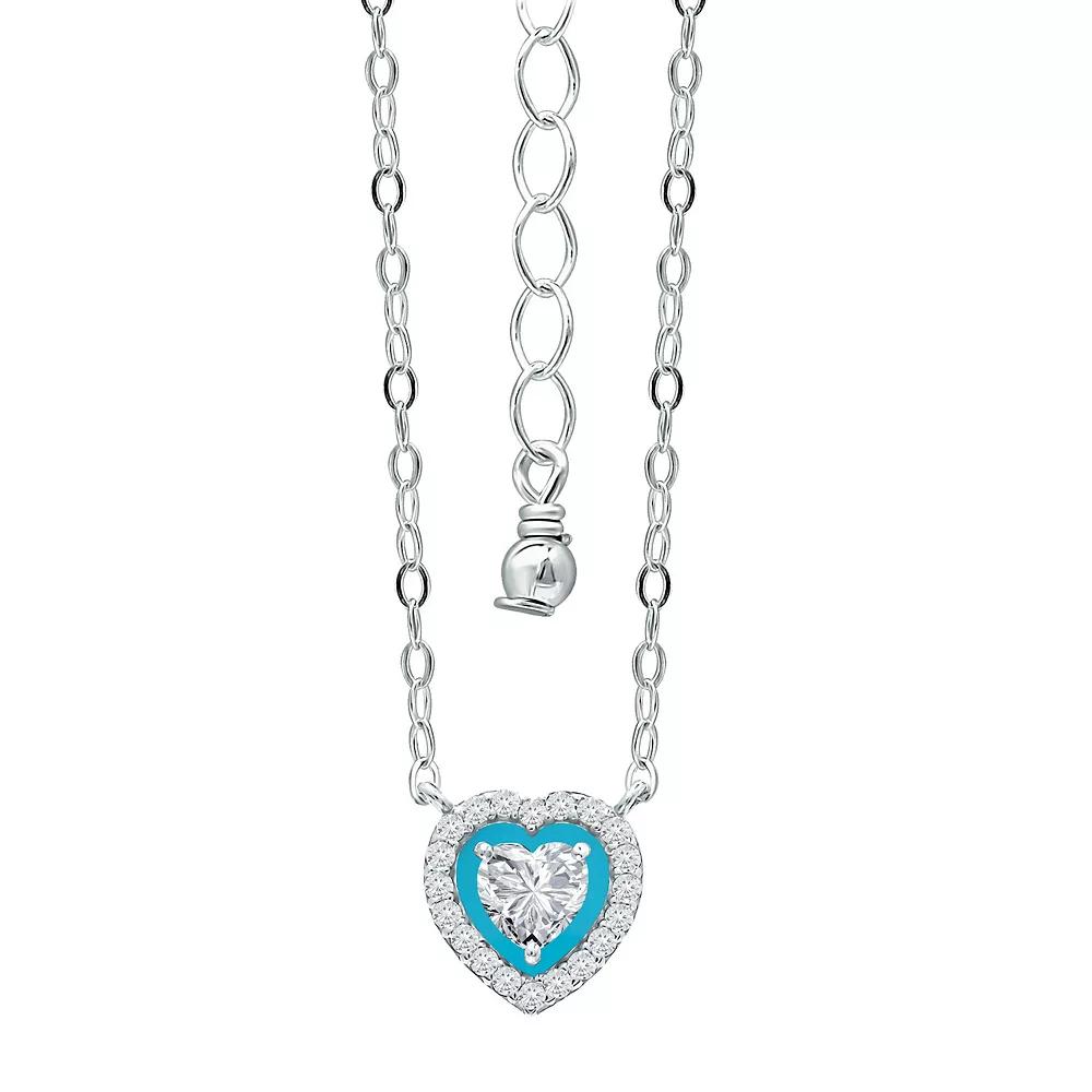 Aleure Precioso Sterling Silver Enamel & Cubic Zirconia Heart Shaped Halo Necklace, Women's, Size: 16", Blue Product Image