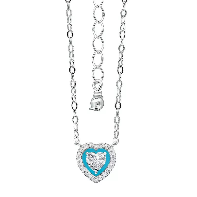 Aleure Precioso Sterling Silver Enamel & Cubic Zirconia Heart Shaped Halo Necklace, Women's, Size: 16", Blue Product Image