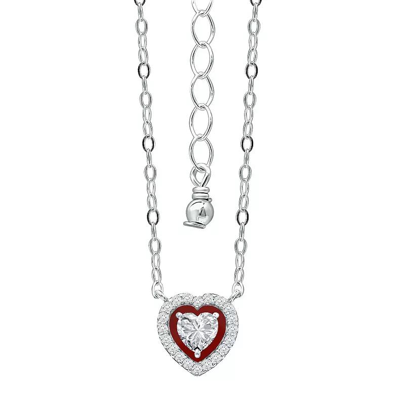 Aleure Precioso Sterling Silver Enamel & Cubic Zirconia Heart Shaped Halo Necklace, Women's, Size: 16", Blue Product Image