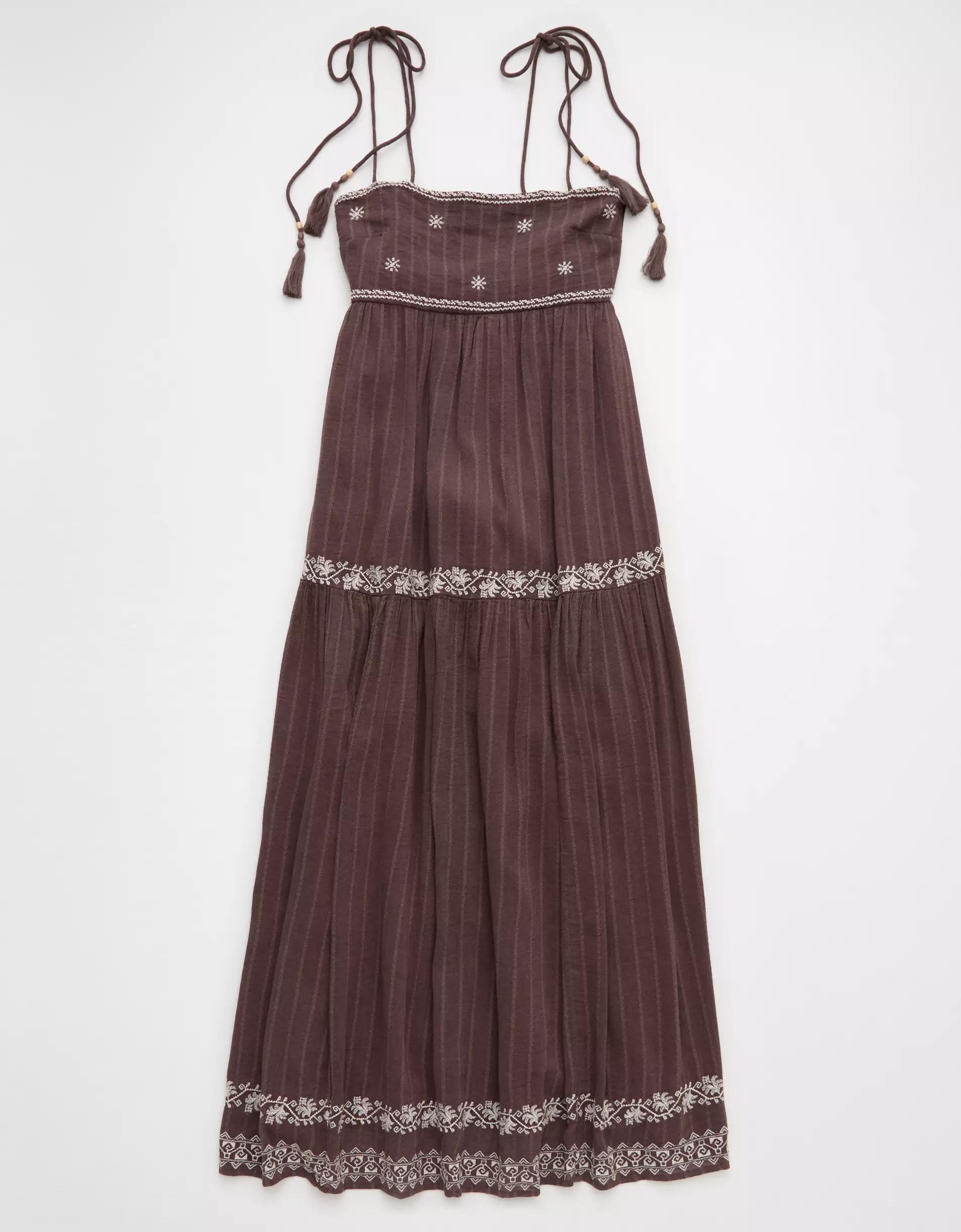 AE Empire Waist Embroidered Midi Dress Product Image