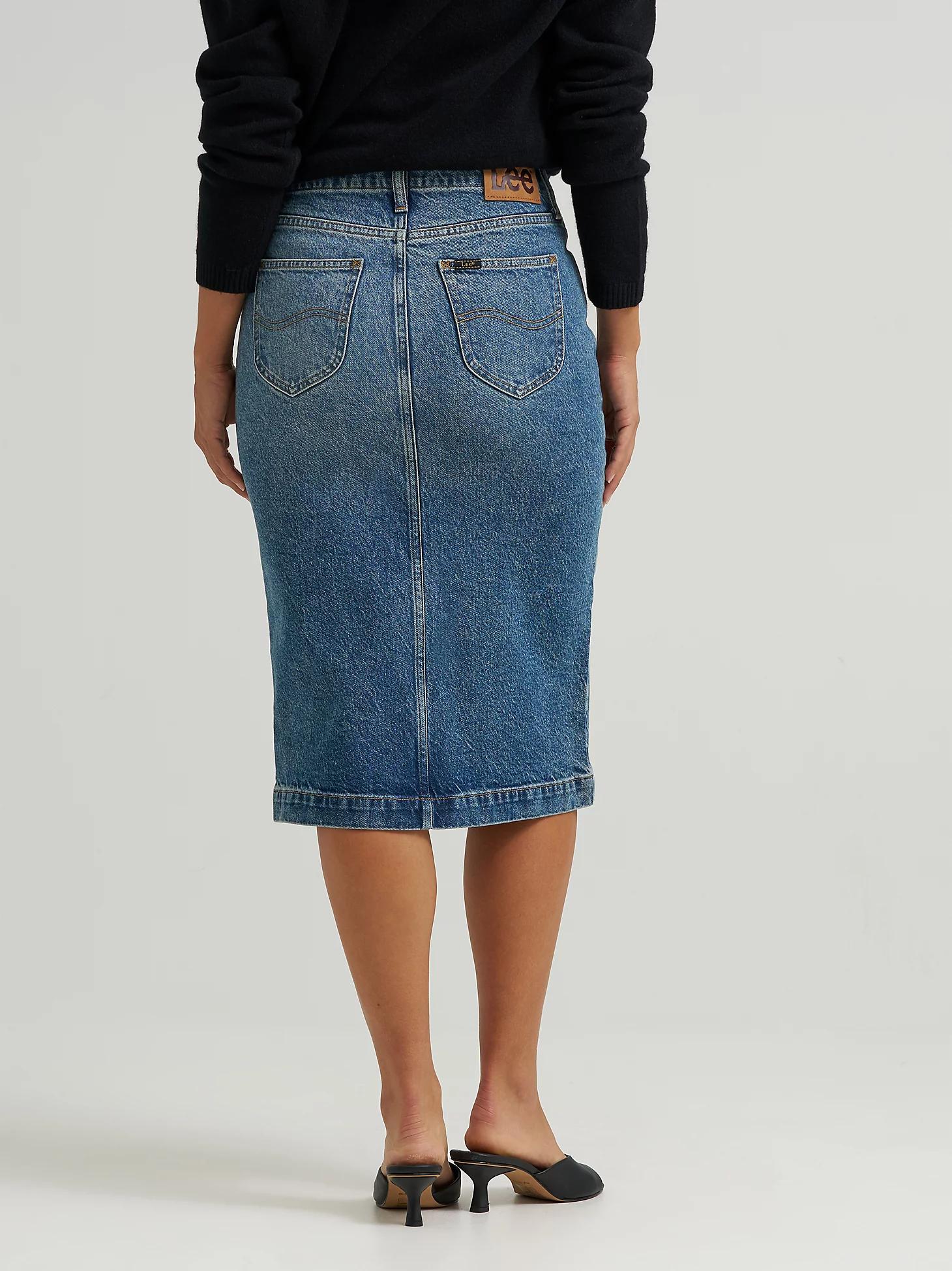 Women's High Rise Zip Front Denim Midi Skirt | Women's Skirts & Dresses | Lee® Product Image