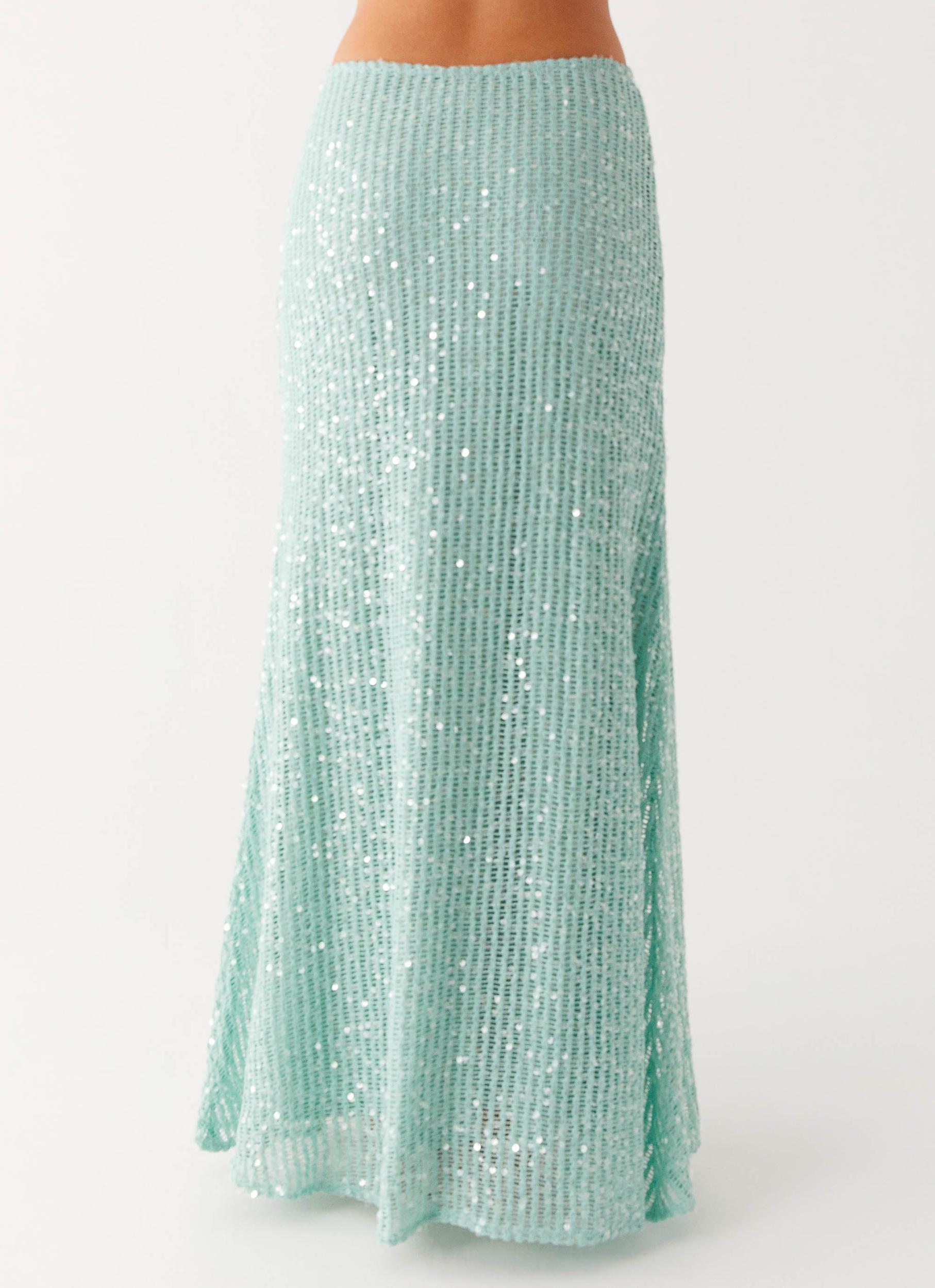Amoura Sequin Low Rise Maxi Skirt - Mint Sage Product Image
