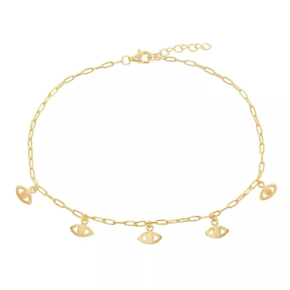 14k Gold Over Sterling Silver Charm Anklet, Women's, Size: 10", Evil Eye Product Image