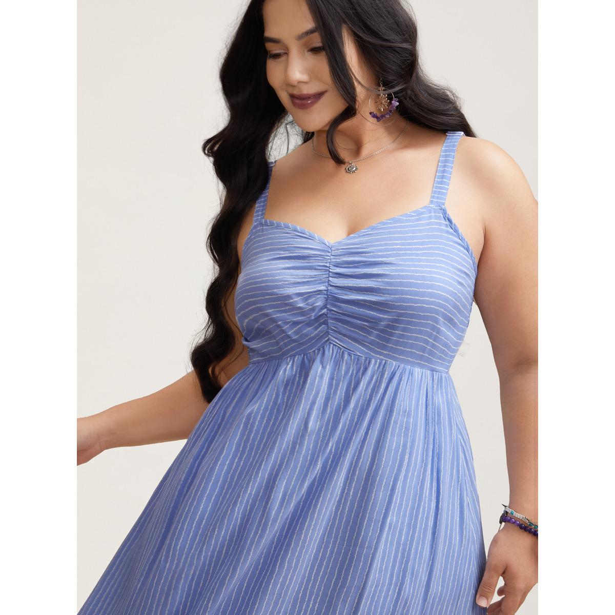 Plus Size Striped Smocked Tiered Maxi Dress LightBlue Women Resort Gathered V-neck Sleeveless Curvy BloomChic 10/M Product Image