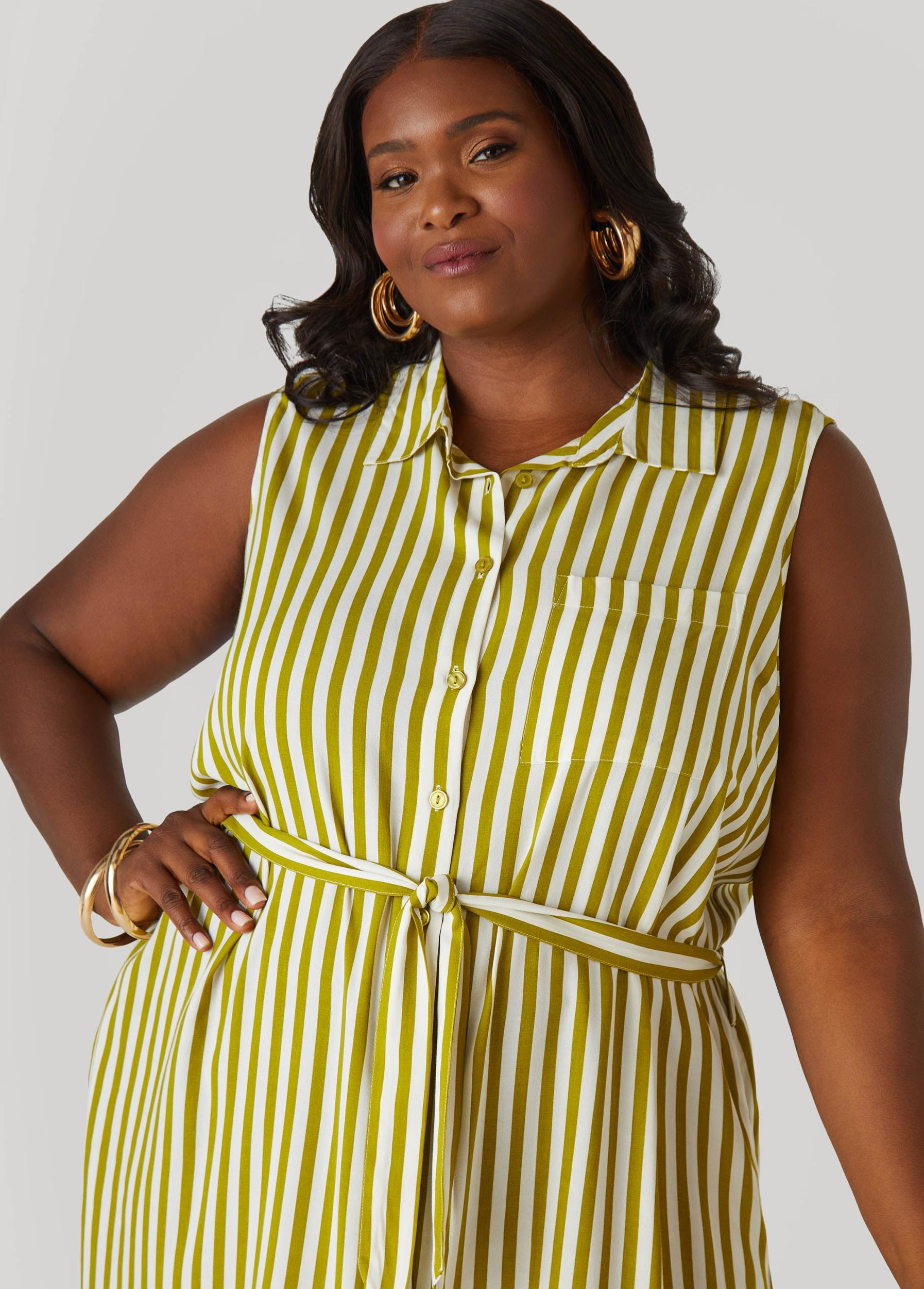 Striped Button Front Shirtdress Product Image