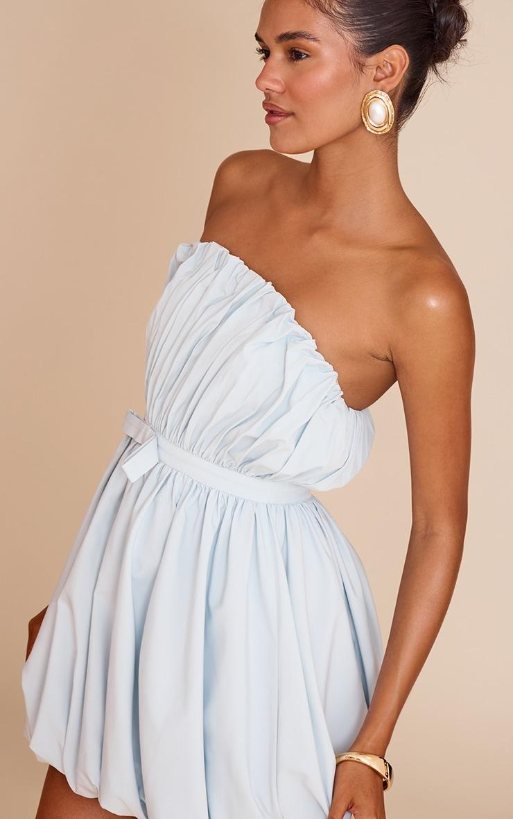Light Blue Bow Detail Puffball Mini Dress Product Image