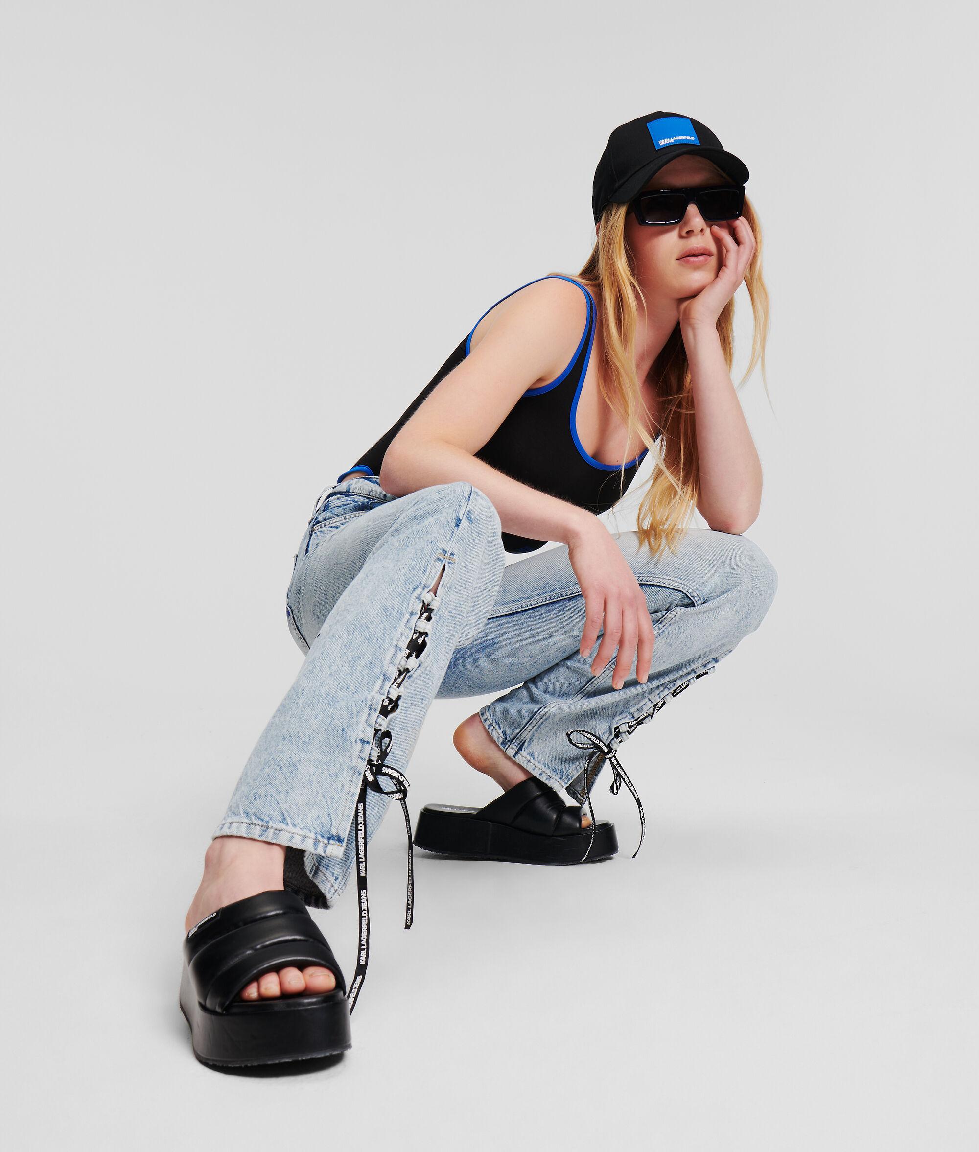 LACE-UP HIGH-RISE STRAIGHT JEANS Product Image