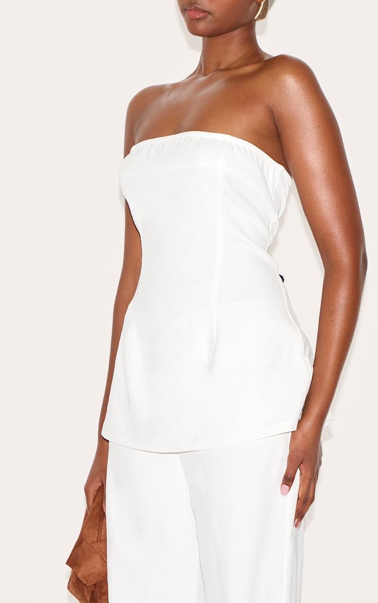 White Woven Tailored Longline Bandeau Flared Jumpsuit Product Image