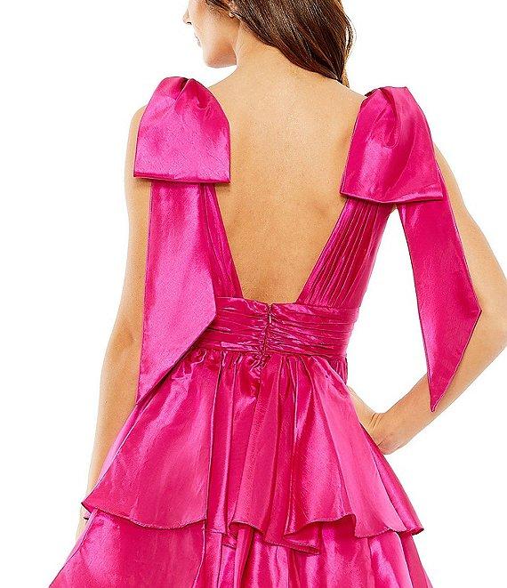 Mac Duggal Oversized Bow V-Neck Ruffled Mini Dress Product Image