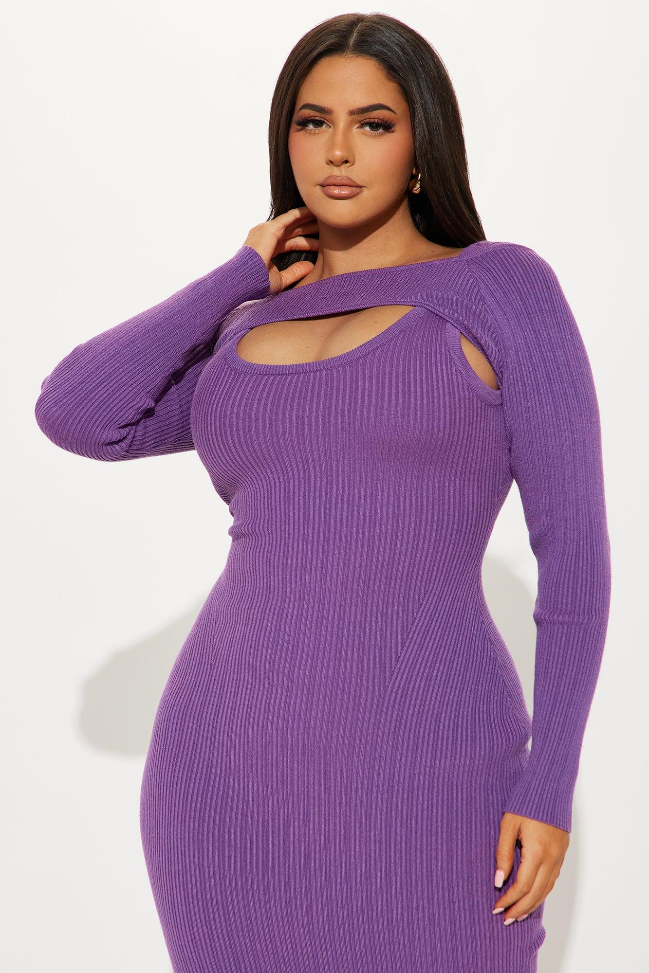 Cold Shoulder Sweater Midi Dress - Purple Female Product Image