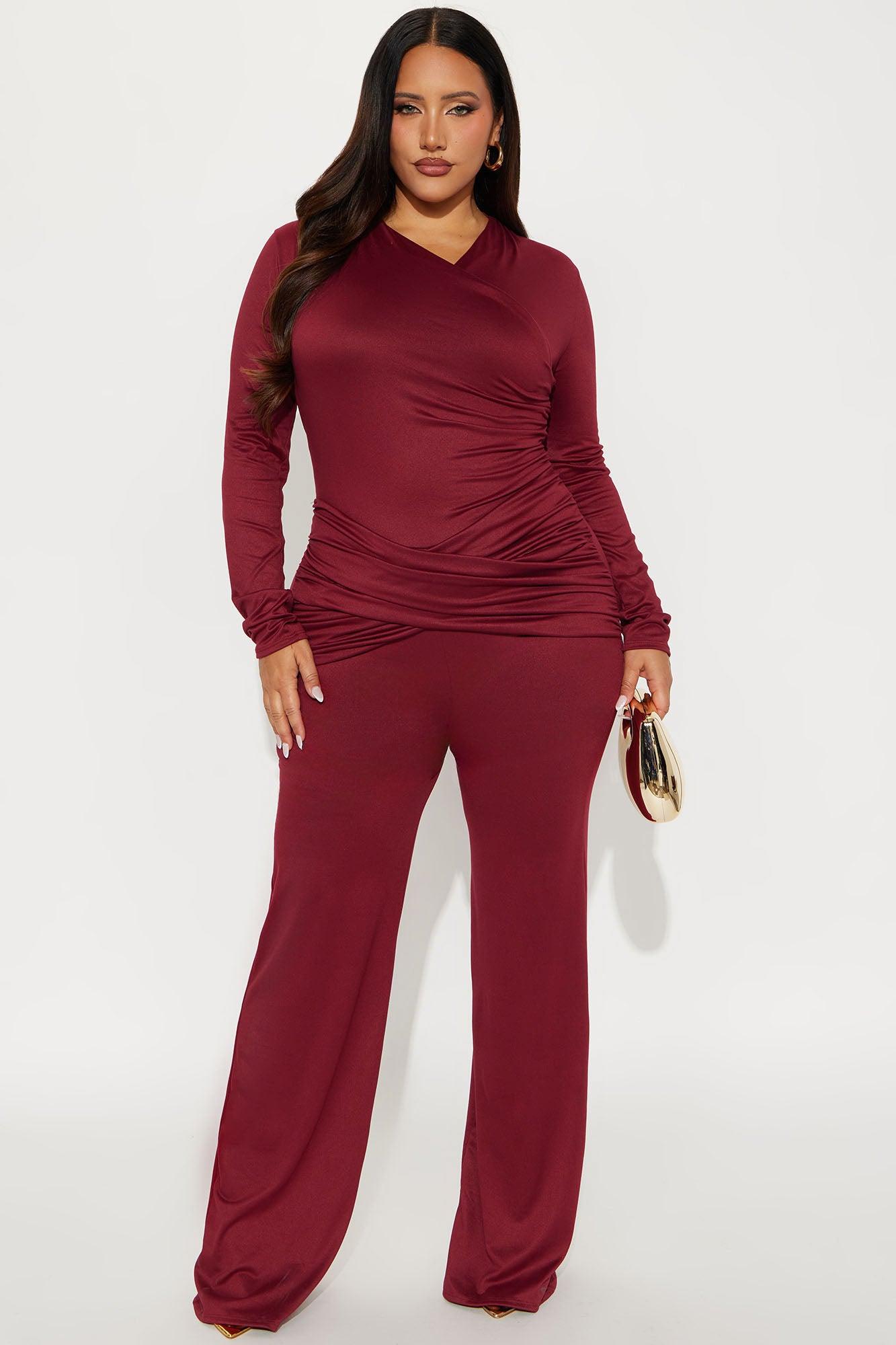 Rose Long Sleeve Wide Leg Jumpsuit - Burgundy Female Product Image