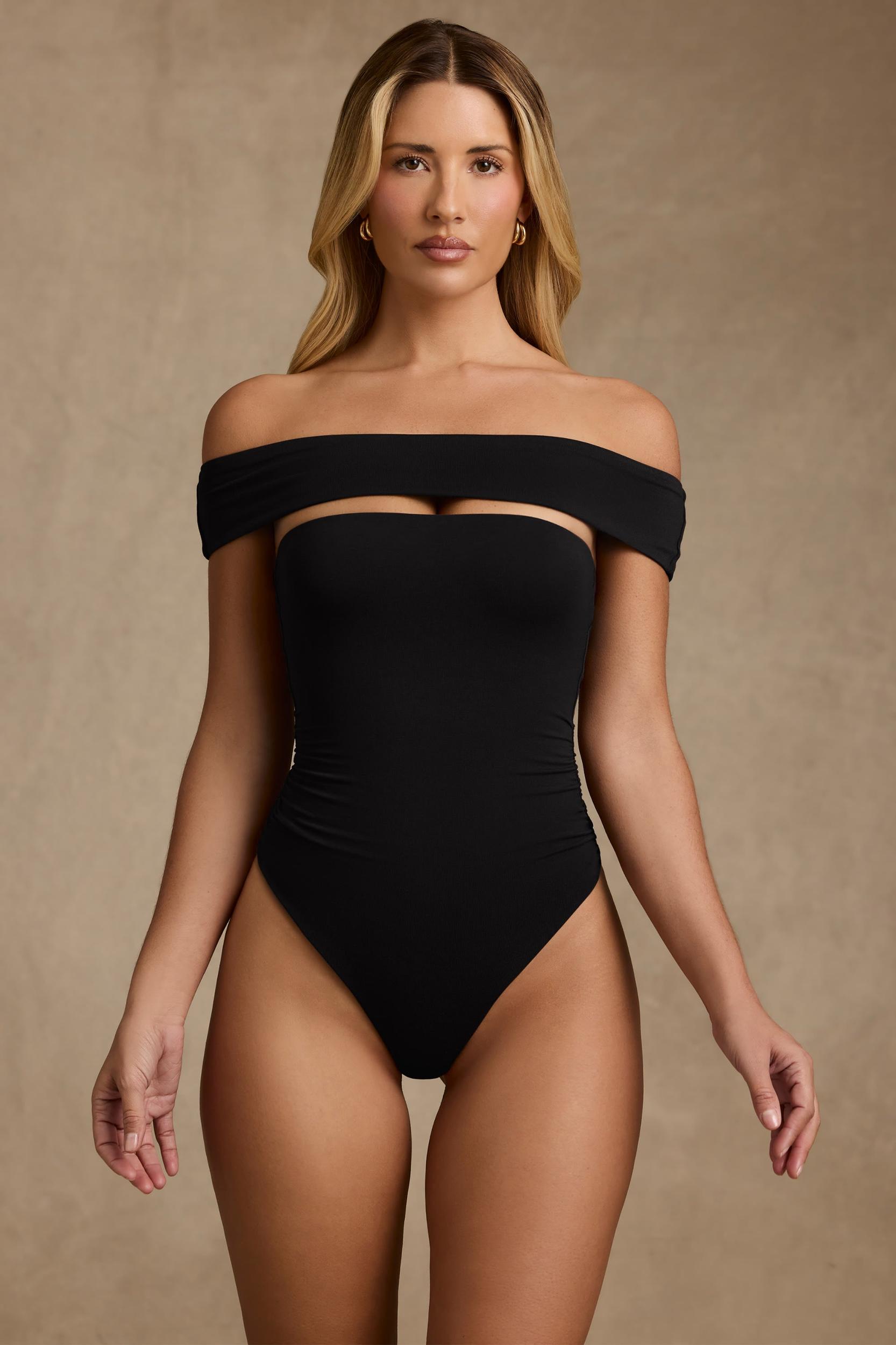 Modal Cut-Out Off-Shoulder Bodysuit in Black Female Product Image