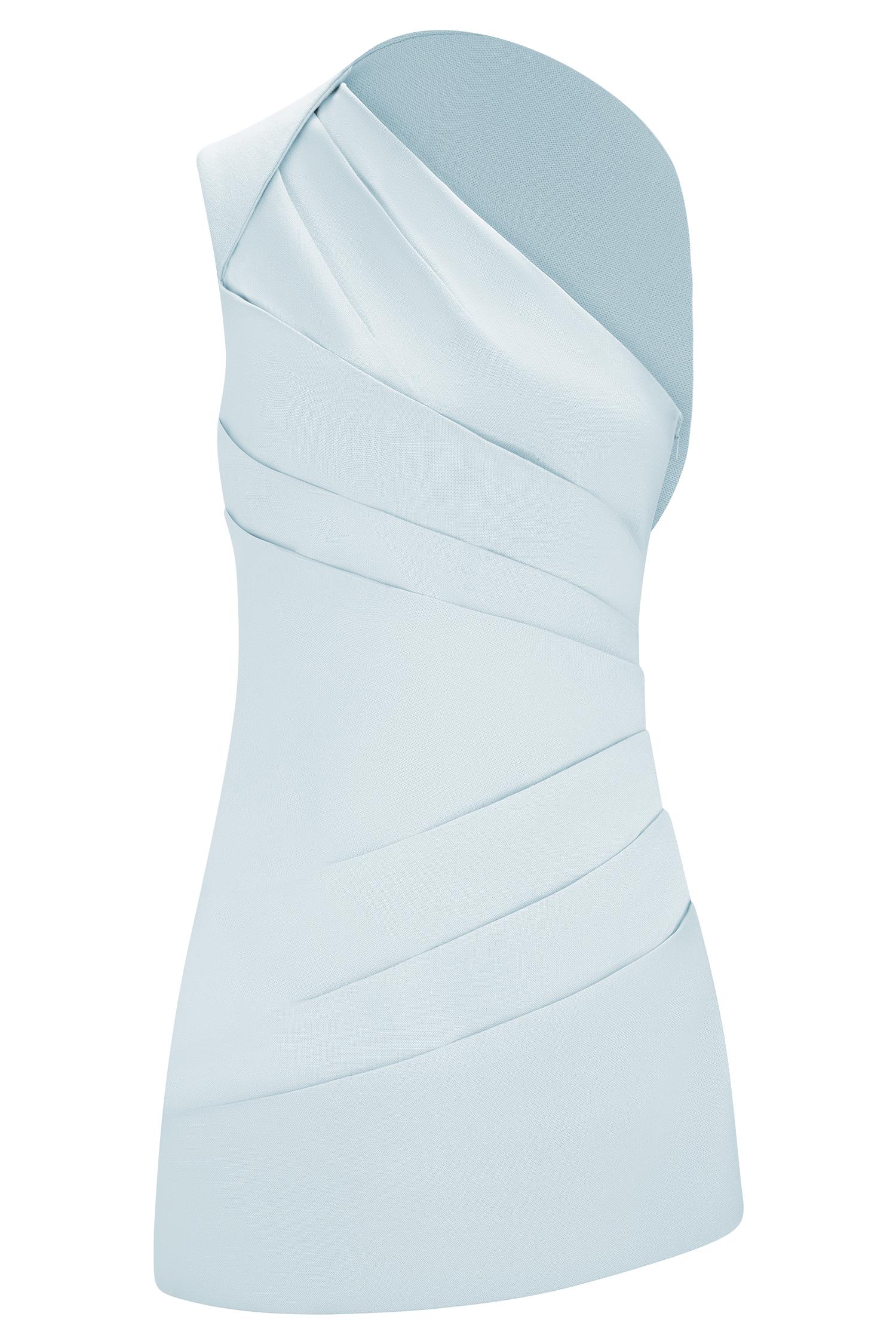 Helena One Shoulder Linen Mini Dress - Powder Blue Female Product Image