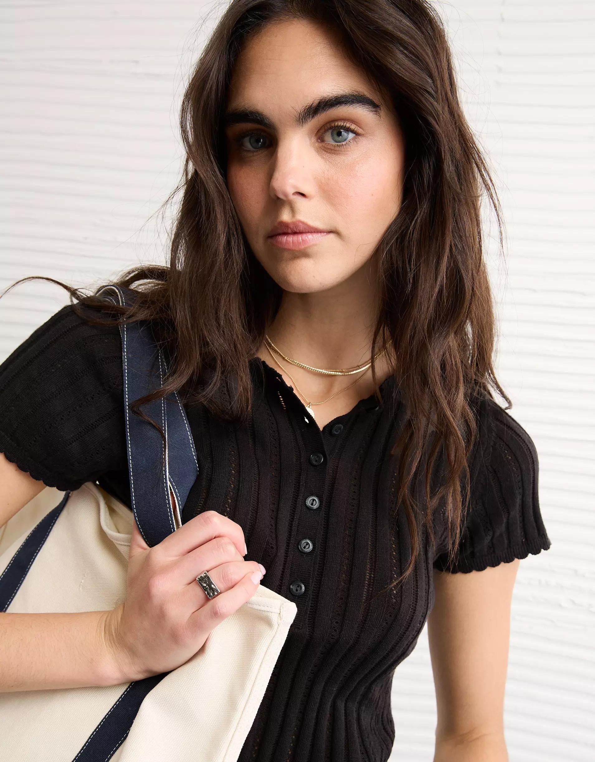 AE Henley Pointelle Sweater T-Shirt Product Image