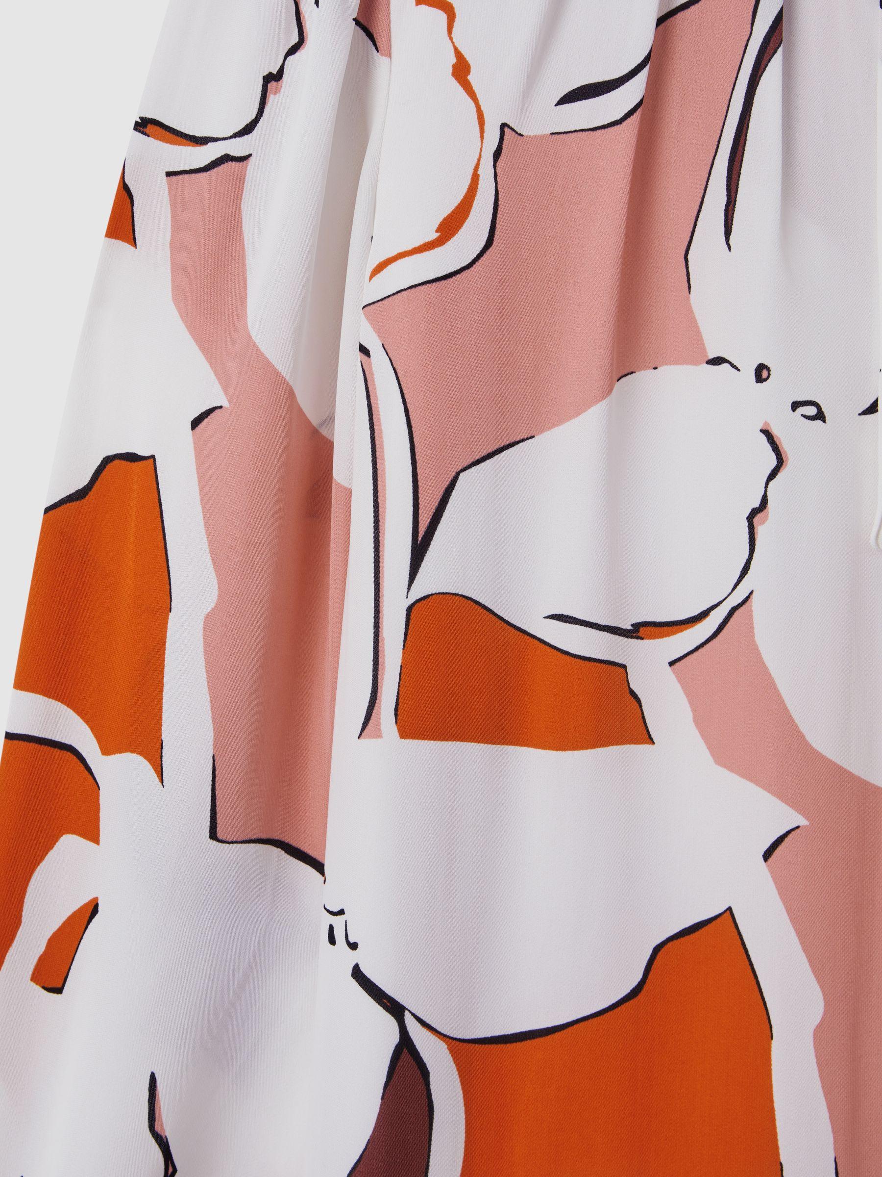 Printed Tie Neck Mini Dress in Cream/Red Product Image