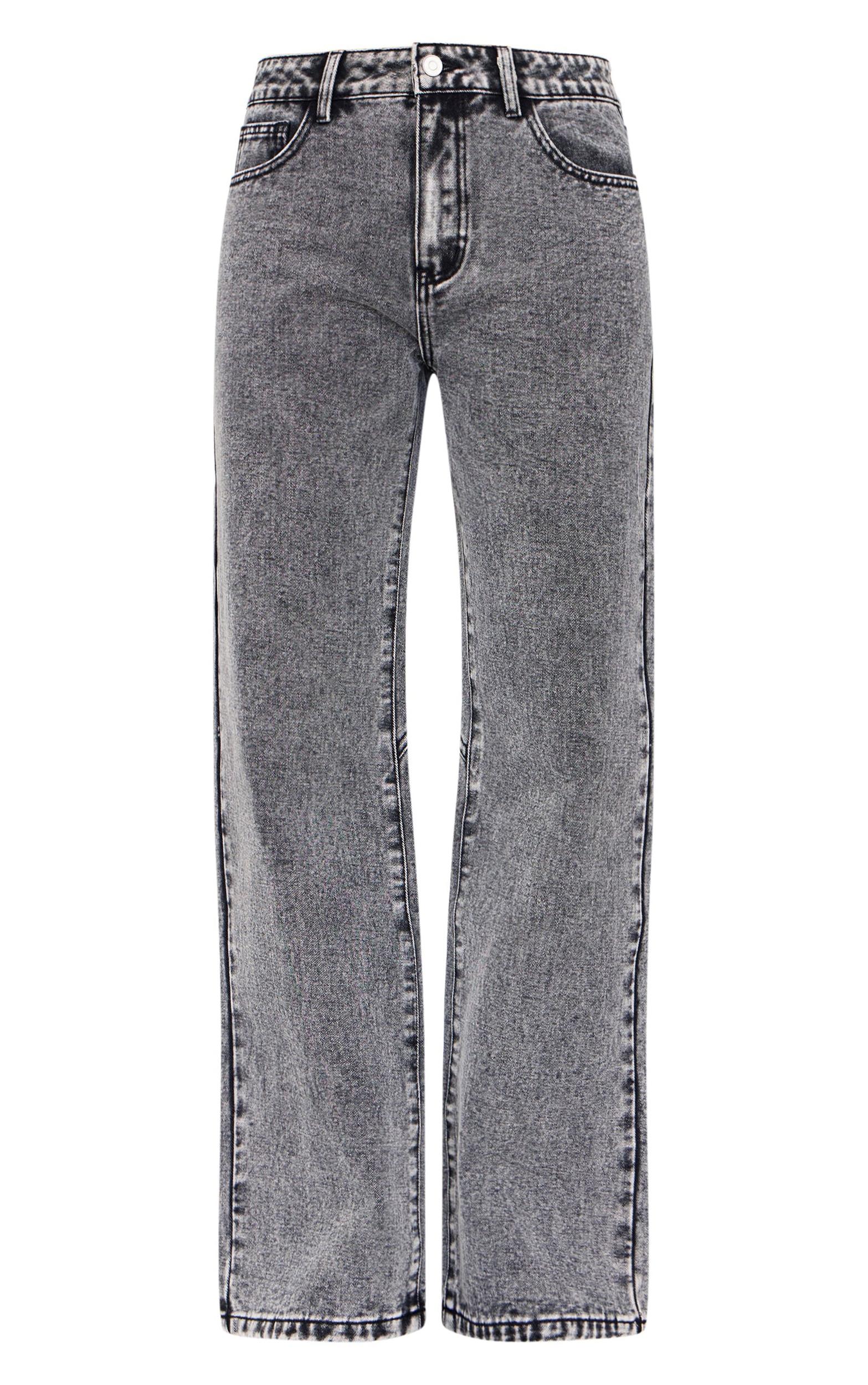 Washed Grey Seam Detail Straight Leg Jeans Product Image