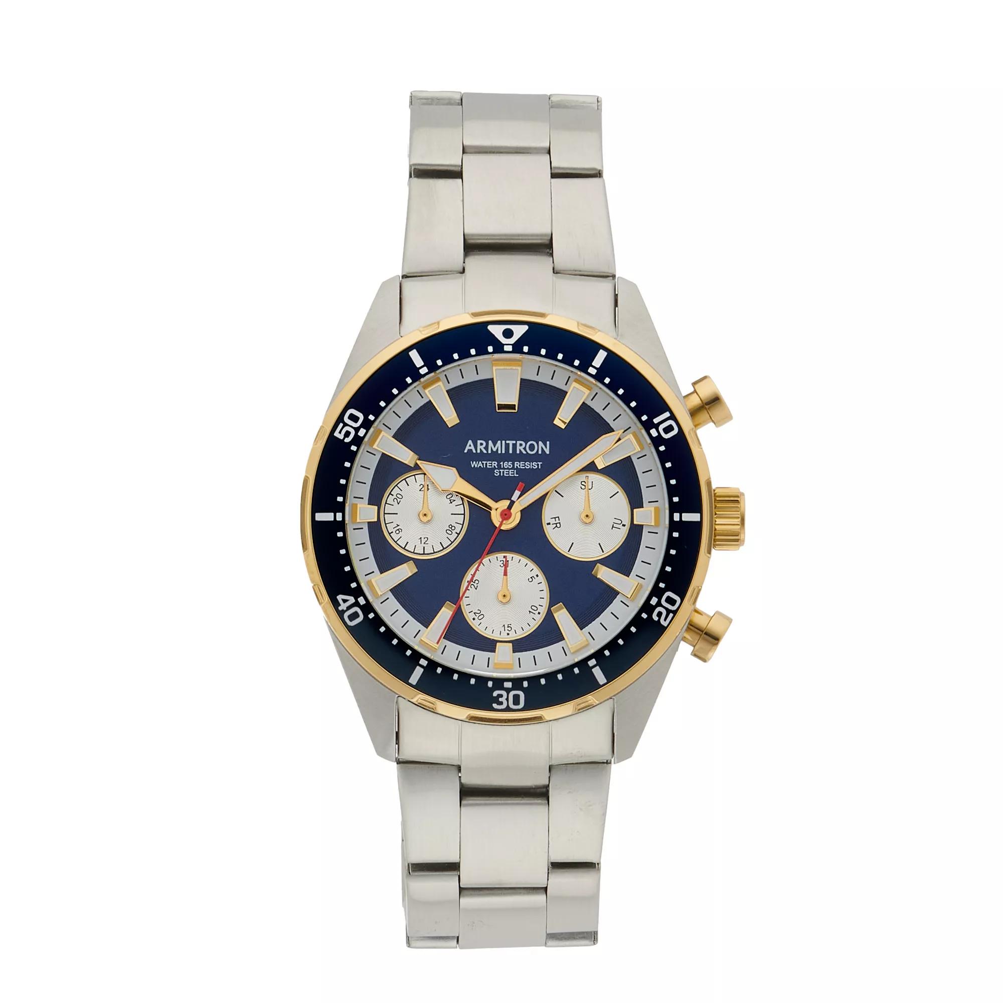 Armitron Men's Two Tone Stainless Steel Link Watch - 20-5486NVTT, Size: Large, Blue Product Image