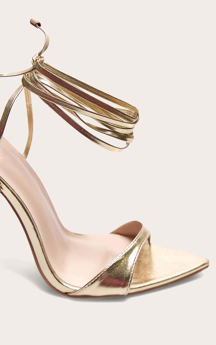 Gold PU Point Toe Lace Up High Heeled Sandals Product Image