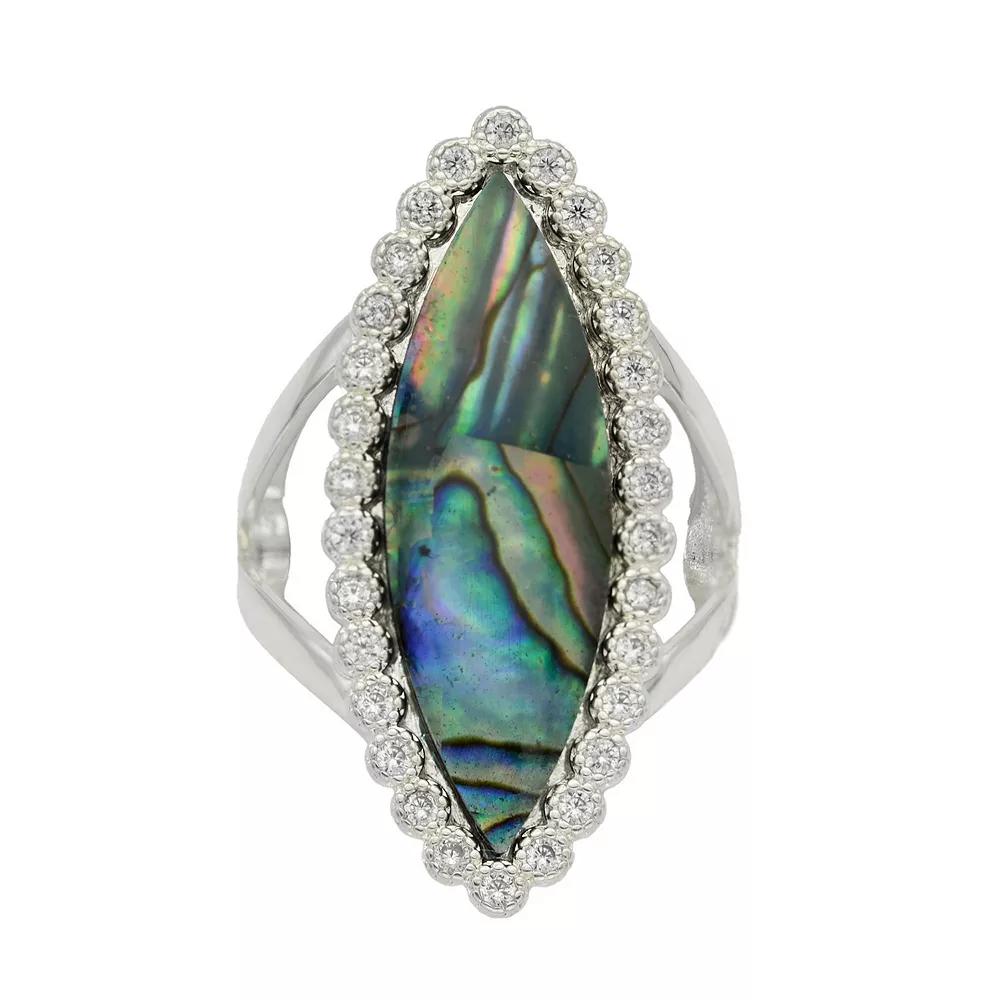City Luxe Silver Tone Abalone & Cubic Zirconia Ring, Women's,  Product Image