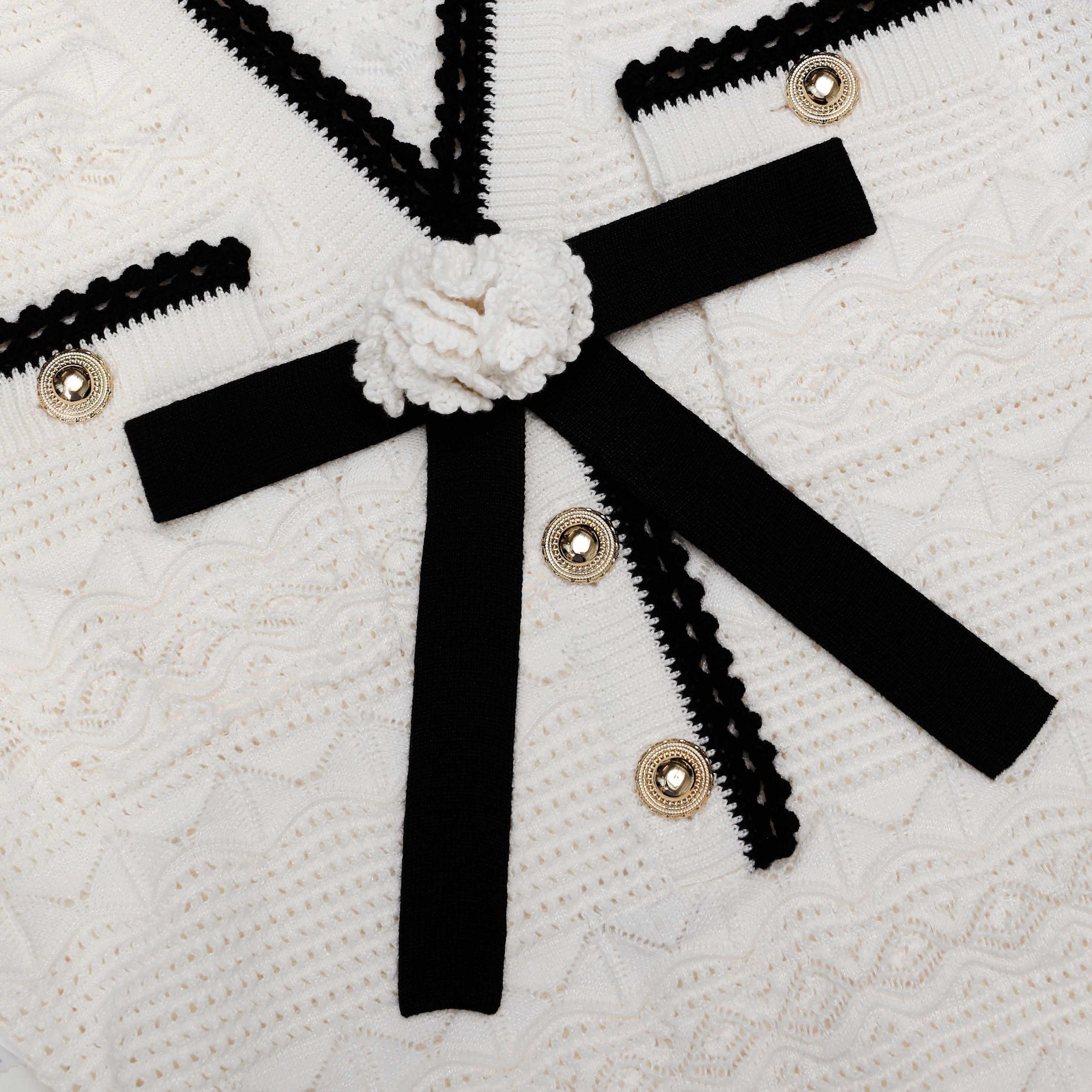White Pointelle Knit Bow Midi Dress Product Image