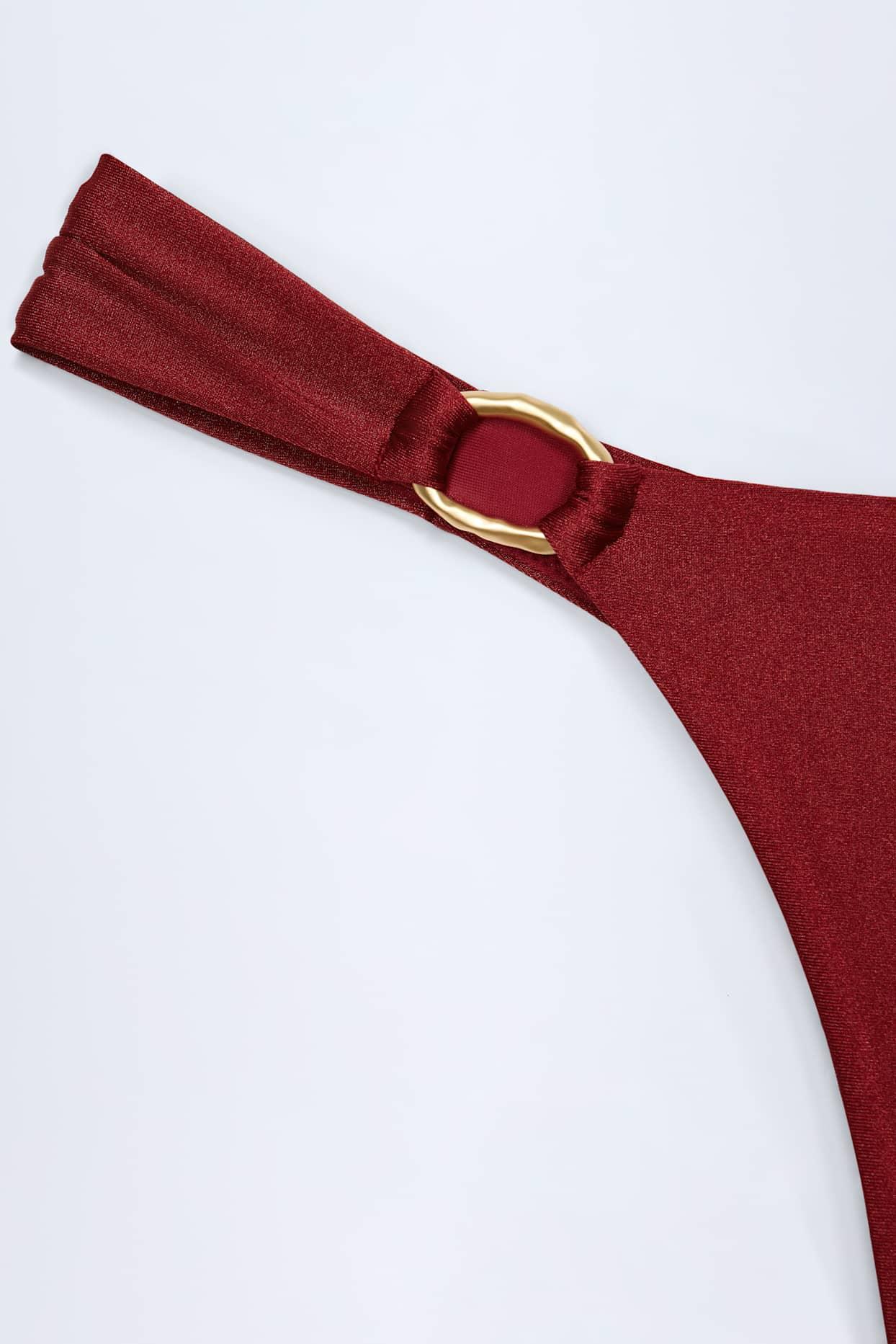 Hardware-Detail Thong Bikini Bottoms in Dark Cherry Product Image
