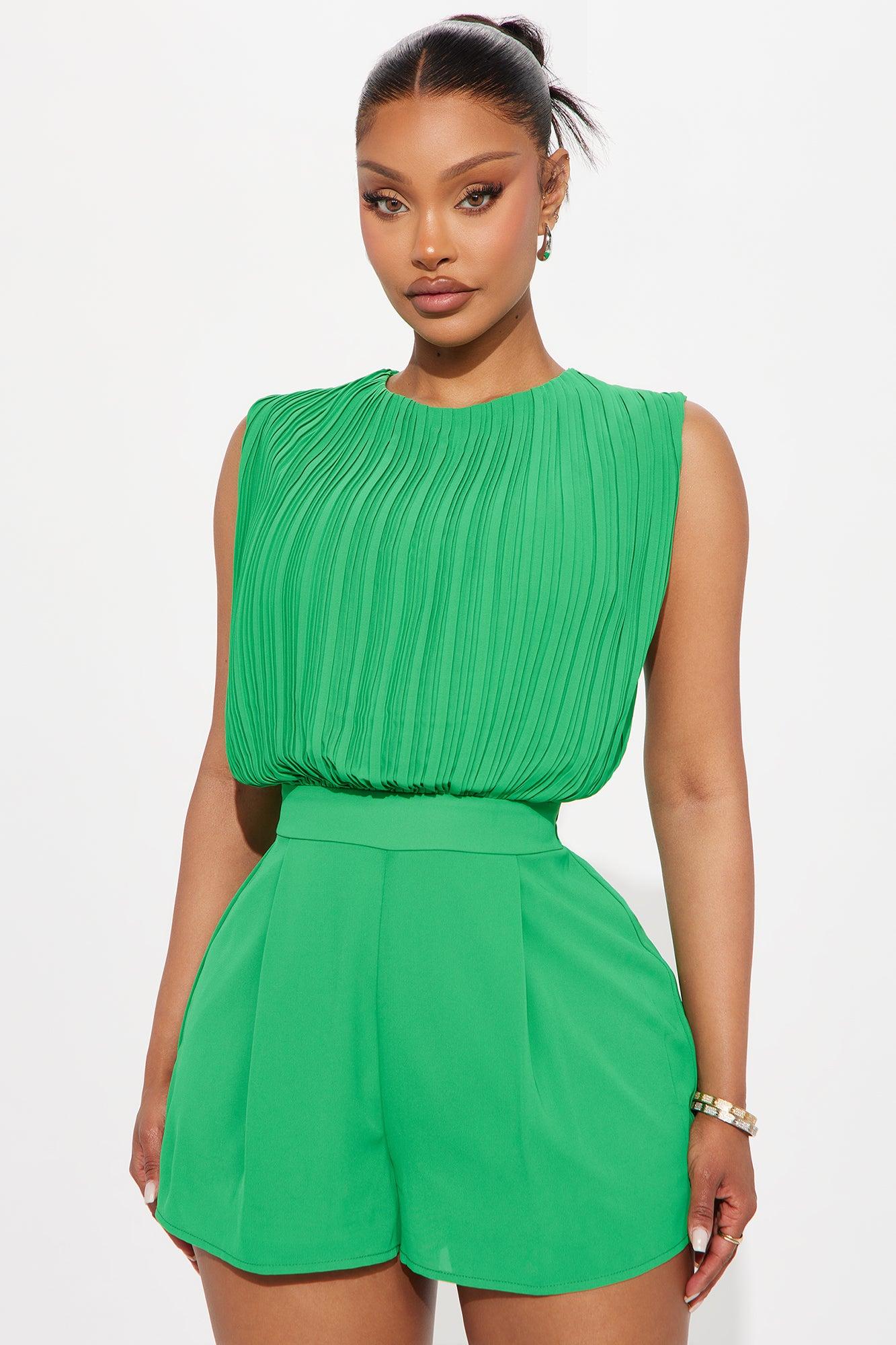 Florentine Chiffon Romper - Kelly Green Product Image