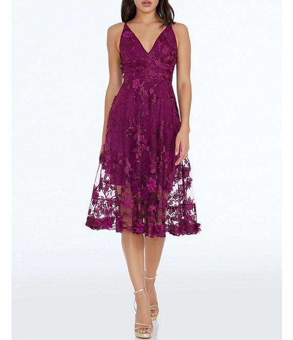 Dress the Population Audrey Floral Plunging V-Neck Sleeveless A-Line Midi Dress Product Image
