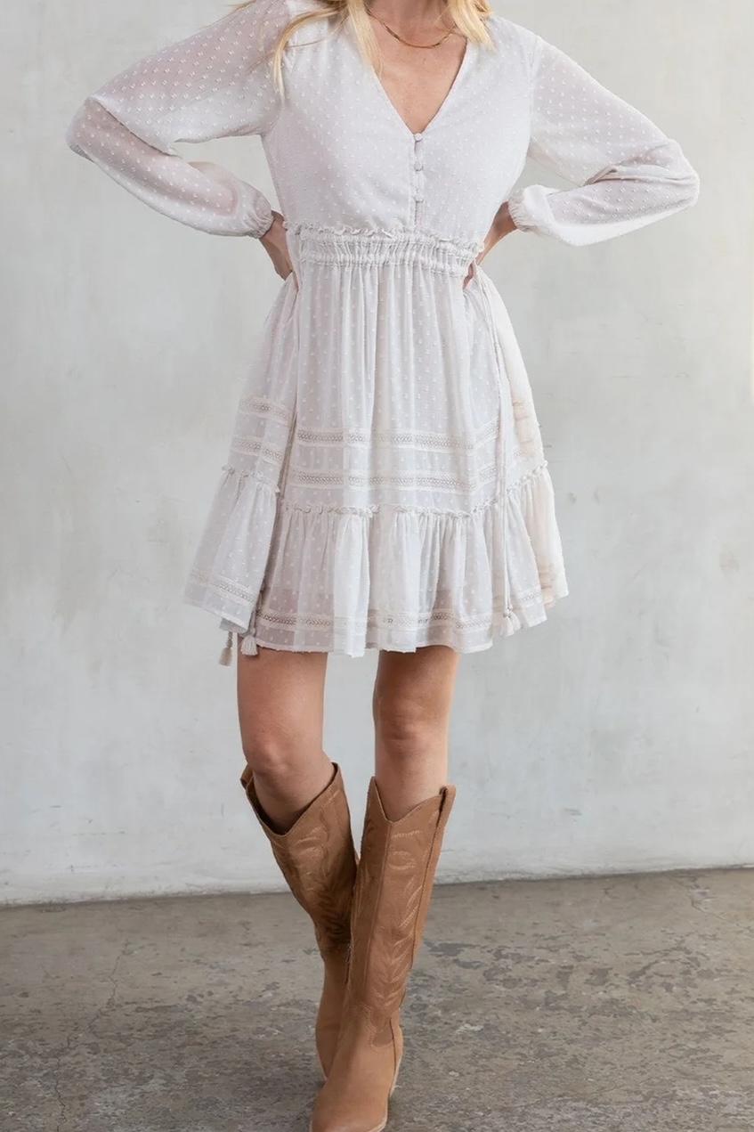 Dreamy Sheer Swiss Dot Long Sleeve Mini Dress Product Image