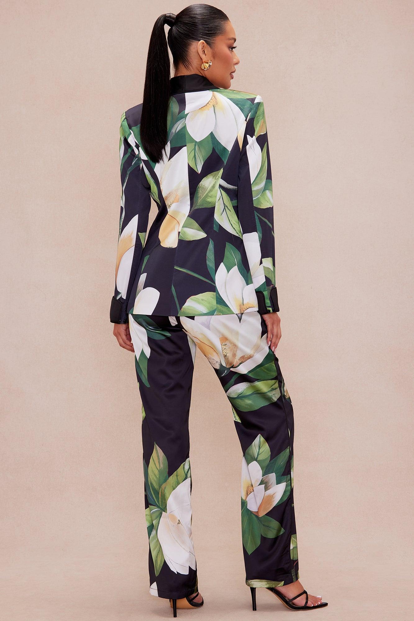 In Season Floral Satin Suit Set - Black/combo Product Image