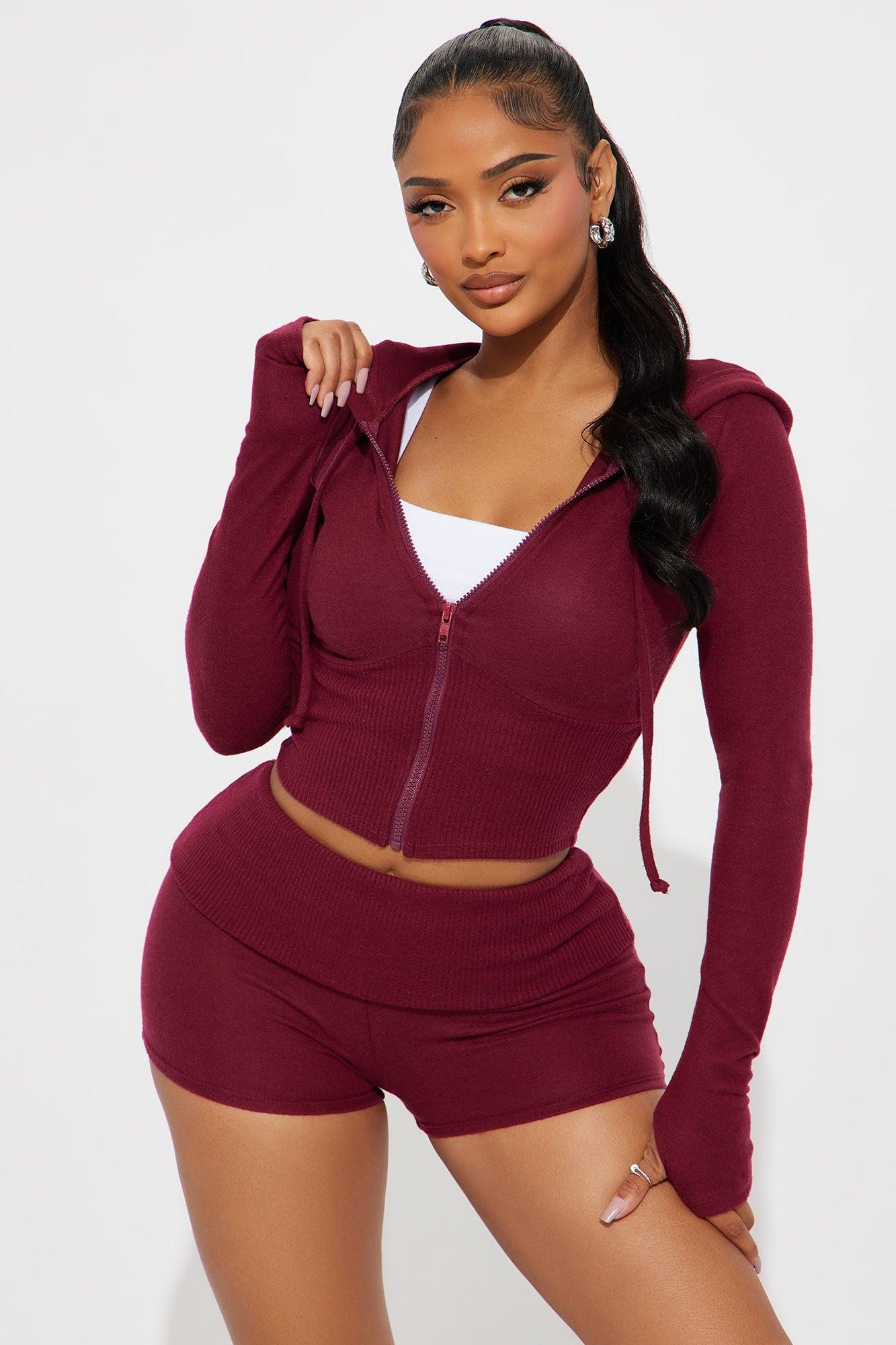 Daisy Brushed Knit Short Set - Burgundy Female Product Image