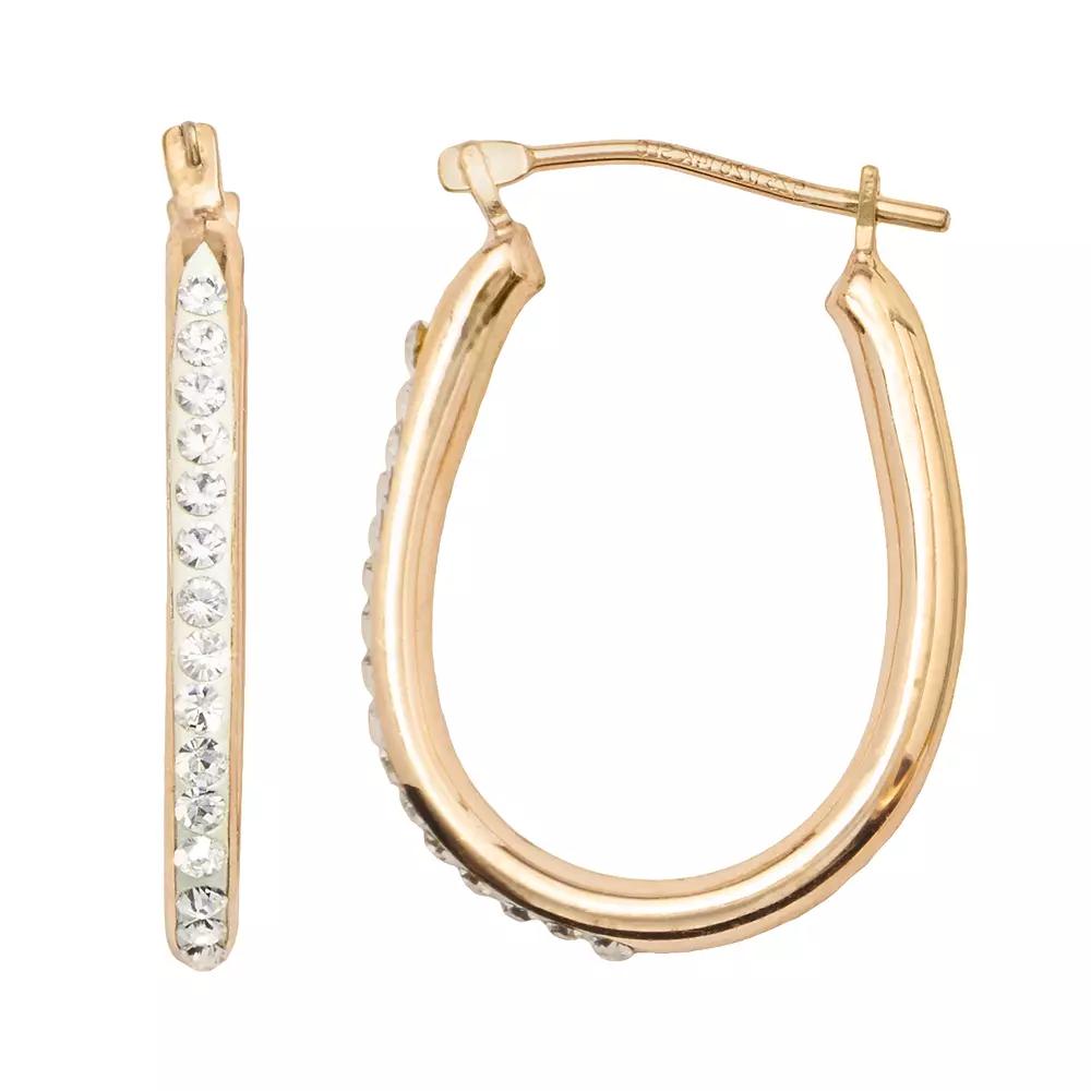 14k Gold-Bonded Sterling Silver Crystal U-Hoop Earrings, Women's, 14kt Rose Gold Product Image