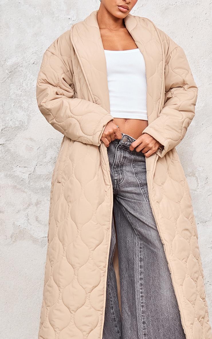 Stone Maxi Belted Quilted Coat Product Image