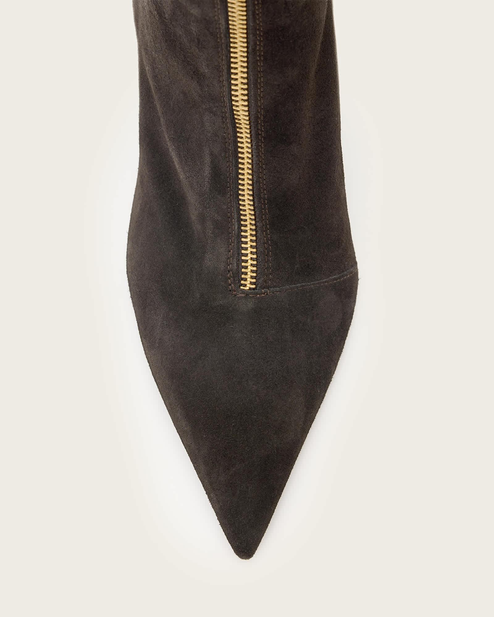 Natasha Pointed Zip Up Suede Boots Bitter Brown | ALLSAINTS US Product Image