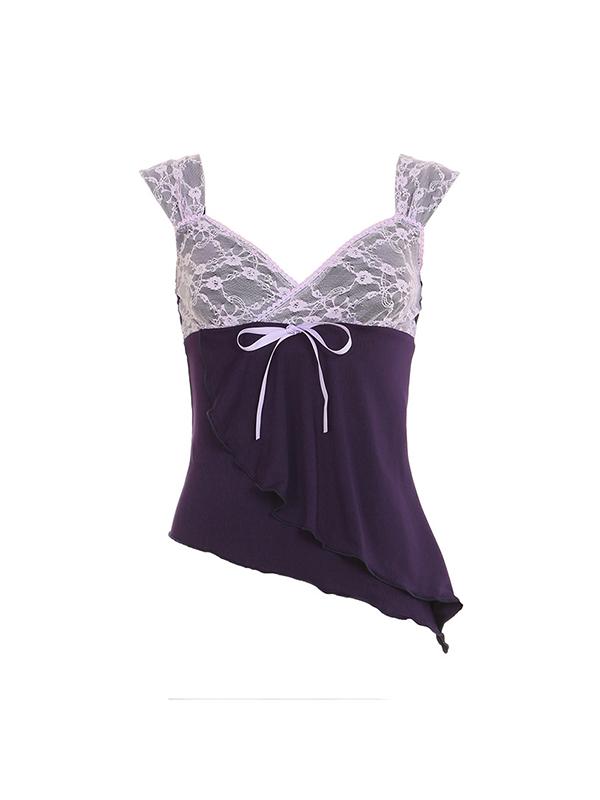 Lace Patchwork Bow Irregular Tank Top Product Image
