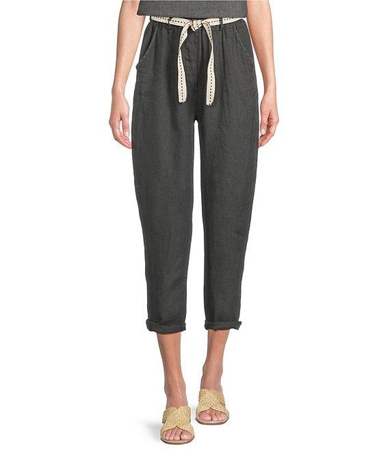M Made in Italy Linen Side Pocket Cropped Belted Cuffed Pants Product Image