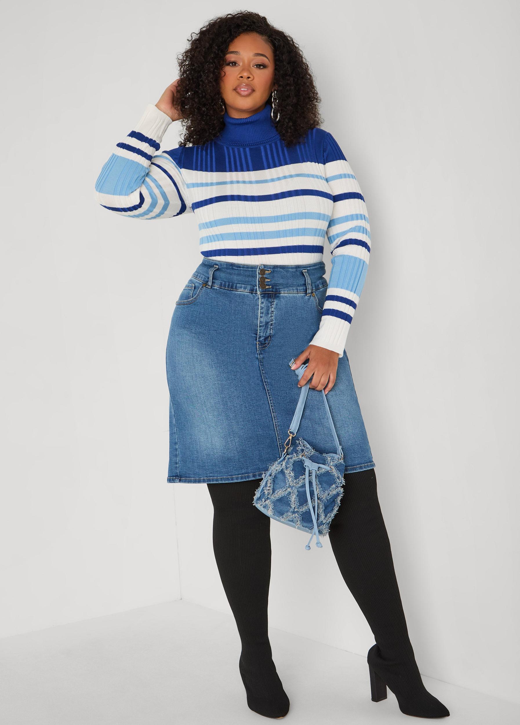 Plus Size Stretch Denim Pencil Skirt Ashley Stewart Product Image