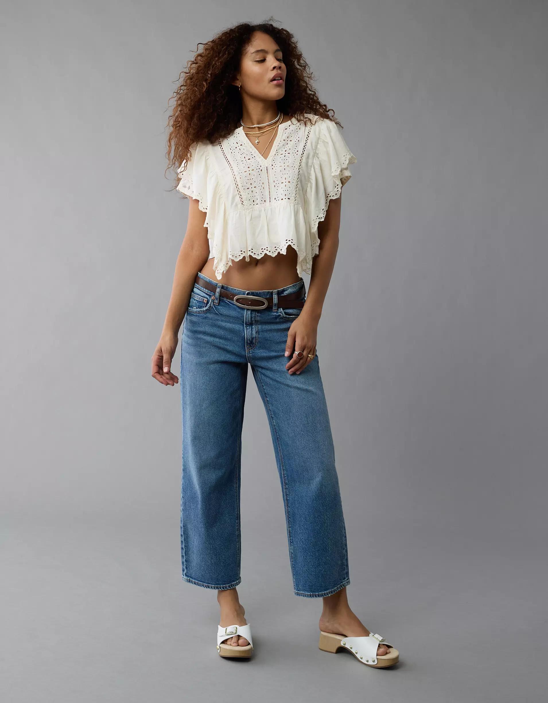 AE Notch Neck Ruffle Blouse Womens Product Image