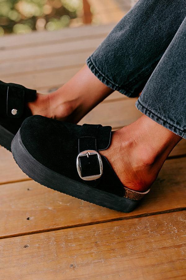 The Payton Faux Suede Platform Clogs in Black Product Image