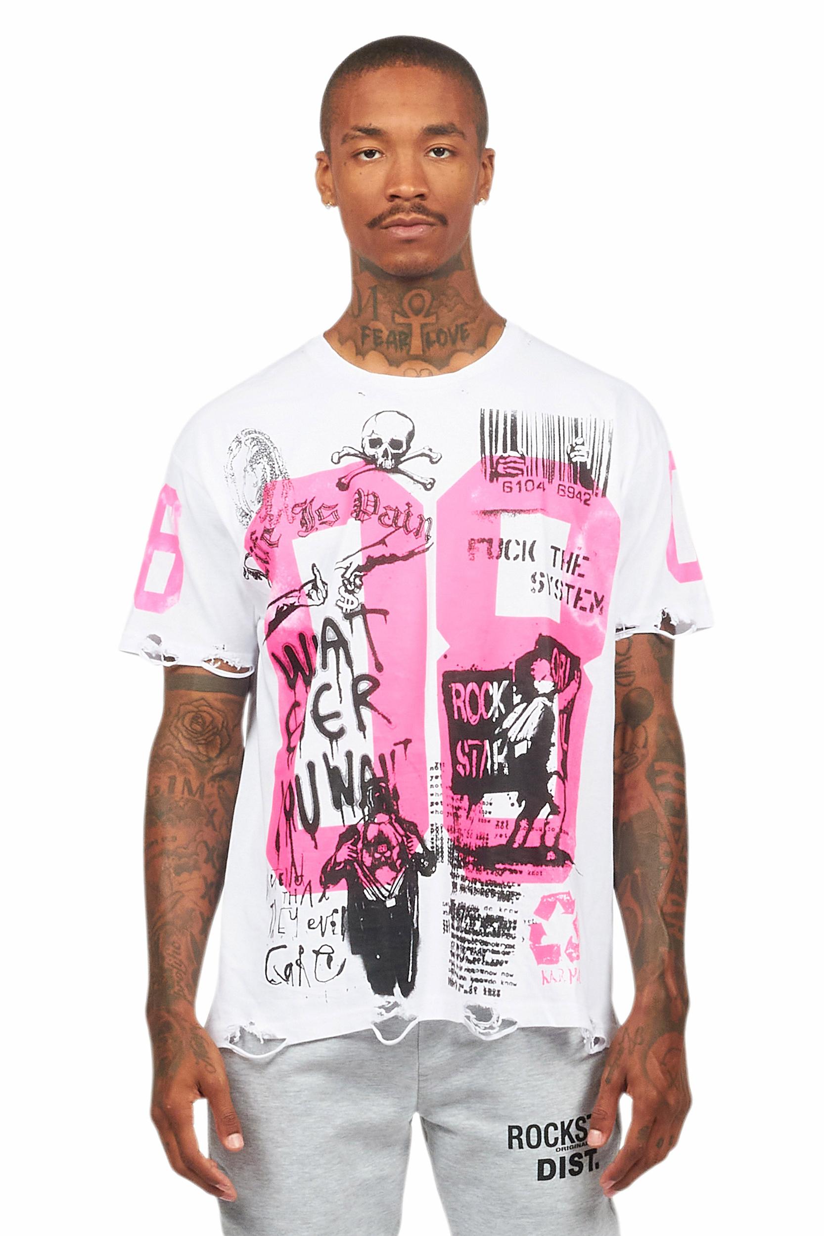 Grill White/Pink Graphic Oversized T-Shirt Male Product Image