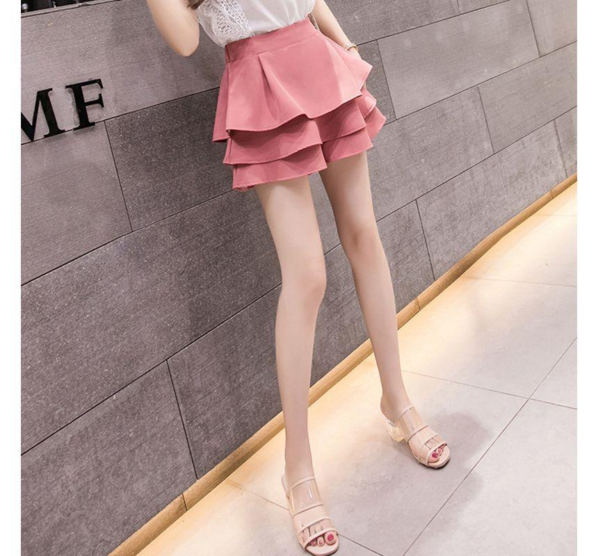 High Waist Plain Mini A-Line Layered Skirt Product Image