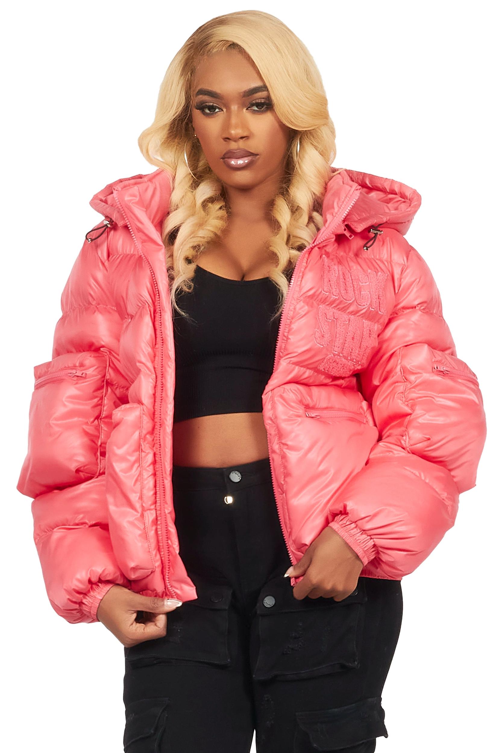 Keisha Pink Cargo Puffer Jacket Female Product Image