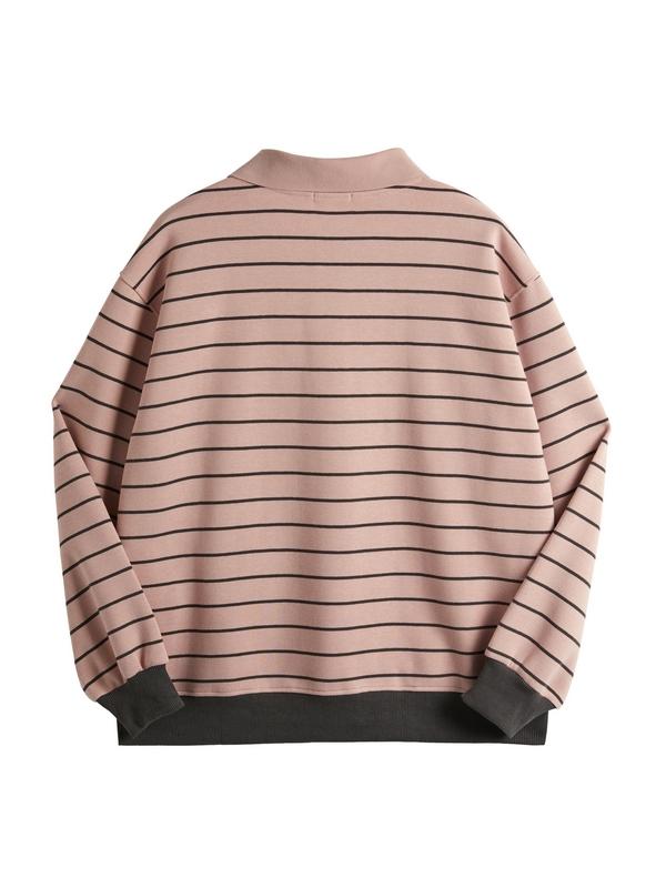 Stripe Print Bear Embroidery Shirt Neck Oversized Hoodie Product Image