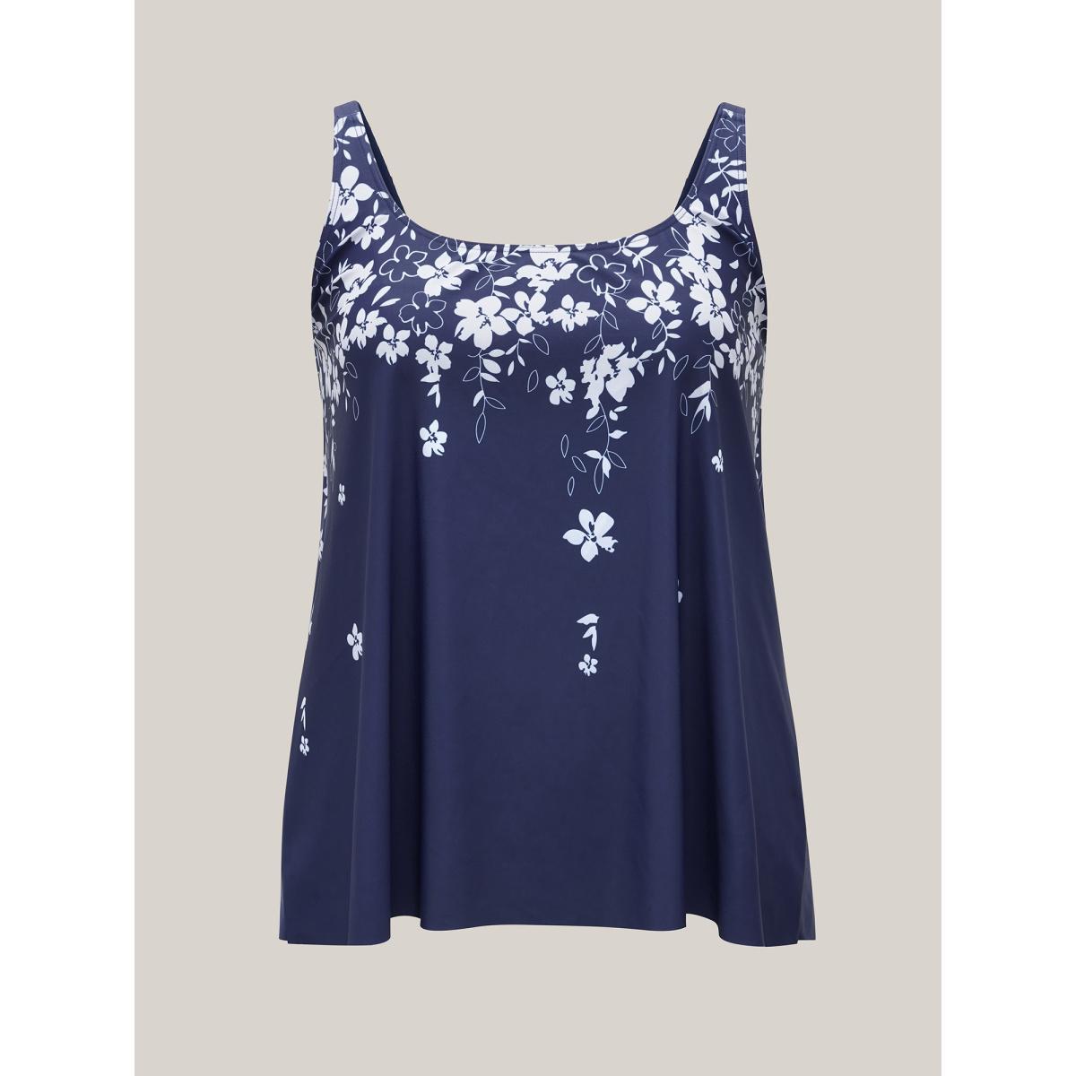 Plus Size Floral Print Contrast Non-Removable Cups Swim Top Women's Swimwear Indigo Beach Contrast High stretch Bodycon U-neck Curve Swim Tops BloomChic 22-24/3X Product Image