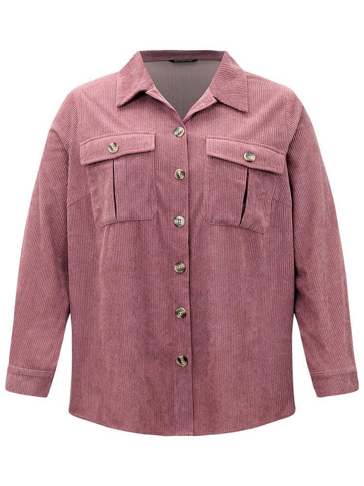 Plain Texture Pocket Button Through Shirt Collar Coat Female Product Image