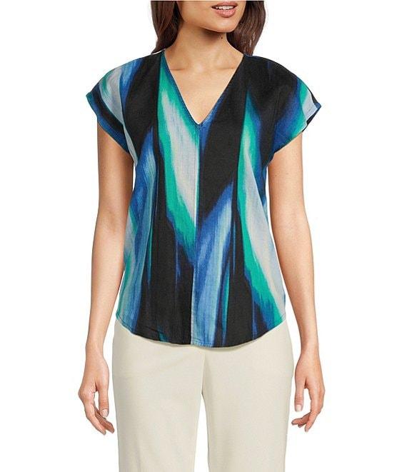DKNY by Donna Karan Linen V-Neck Cap Sleeve Top Product Image