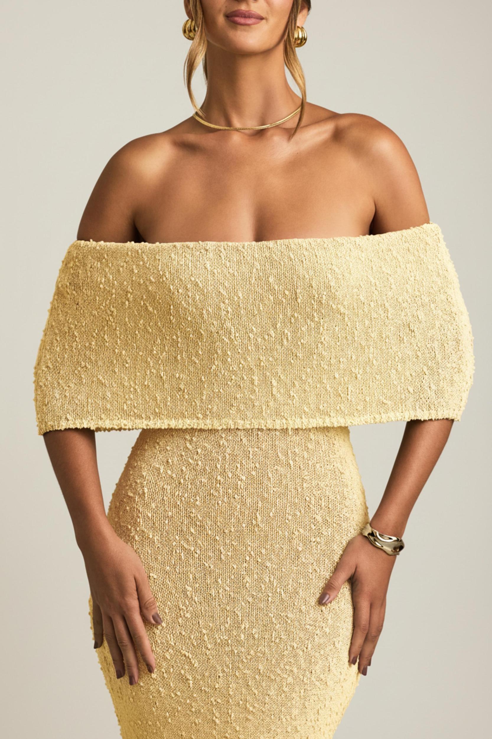 Bouclé Off-Shoulder Maxi Dress in Yellow Girls Product Image