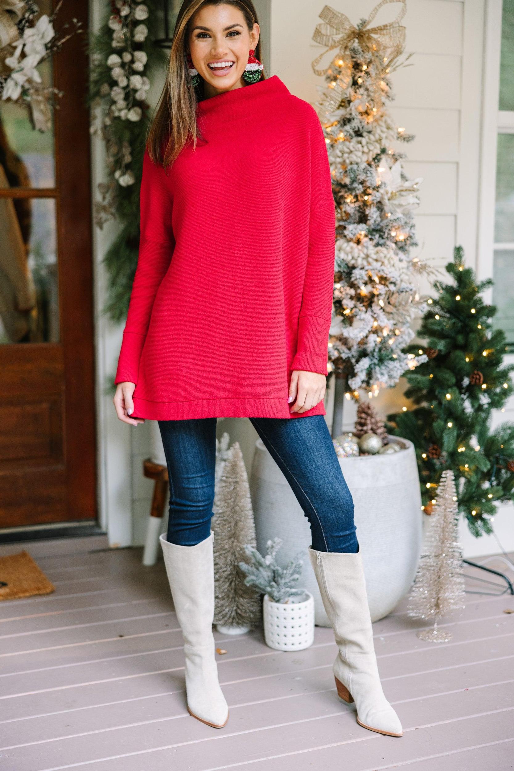 The Slouchy Red Mock Neck Tunic Female Product Image