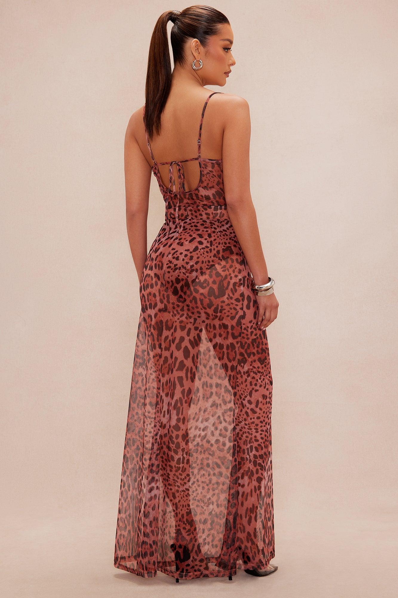 Alessia Leopard Mesh Maxi Dress - Leopard Female Product Image